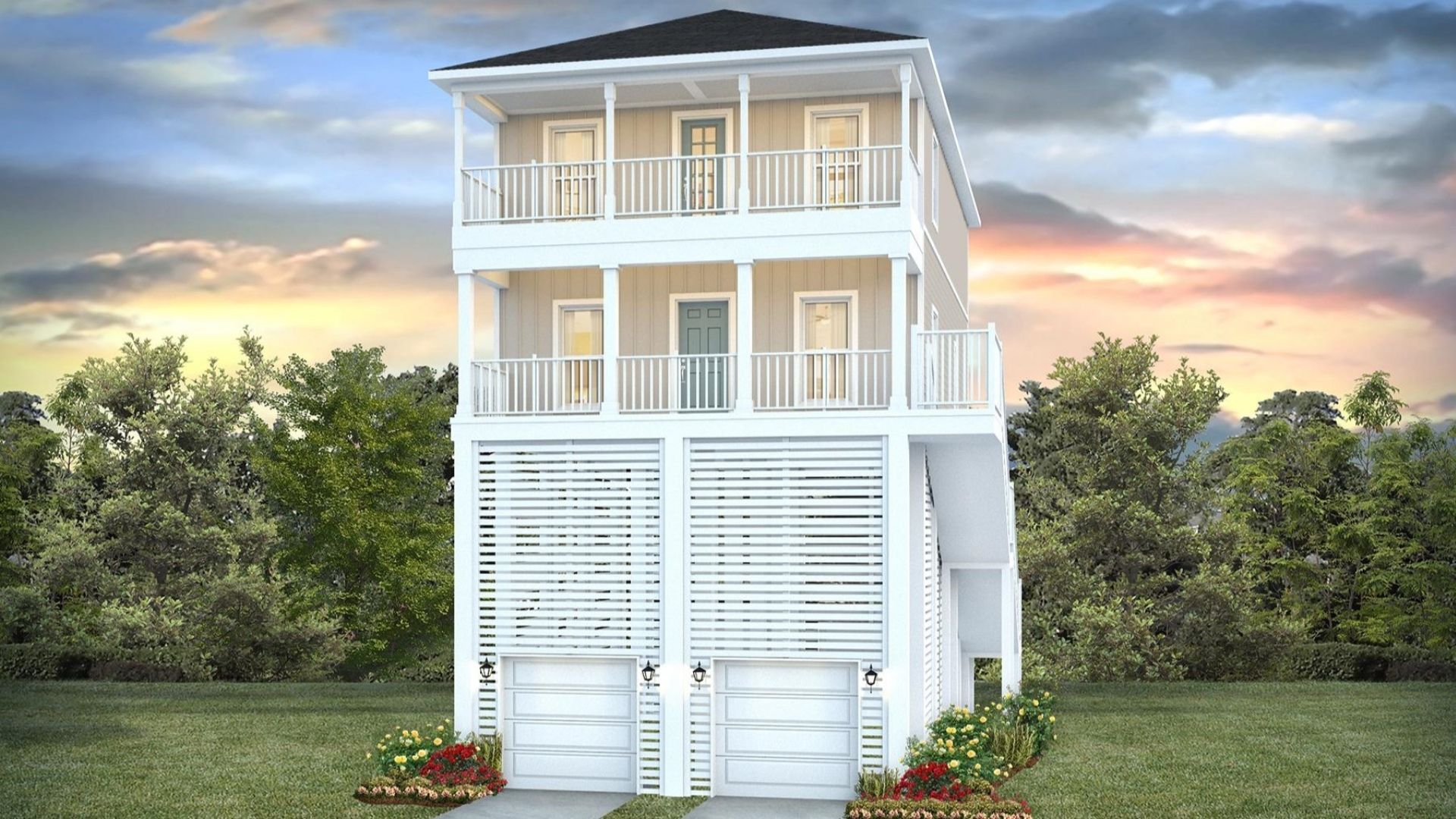 Elevated floor plan perfect for overlooking waterfront views with two balconies.