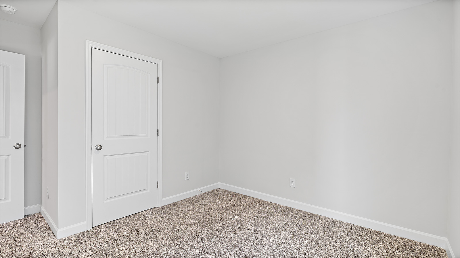 Spacious guest bedroom with soft carpet and full closet