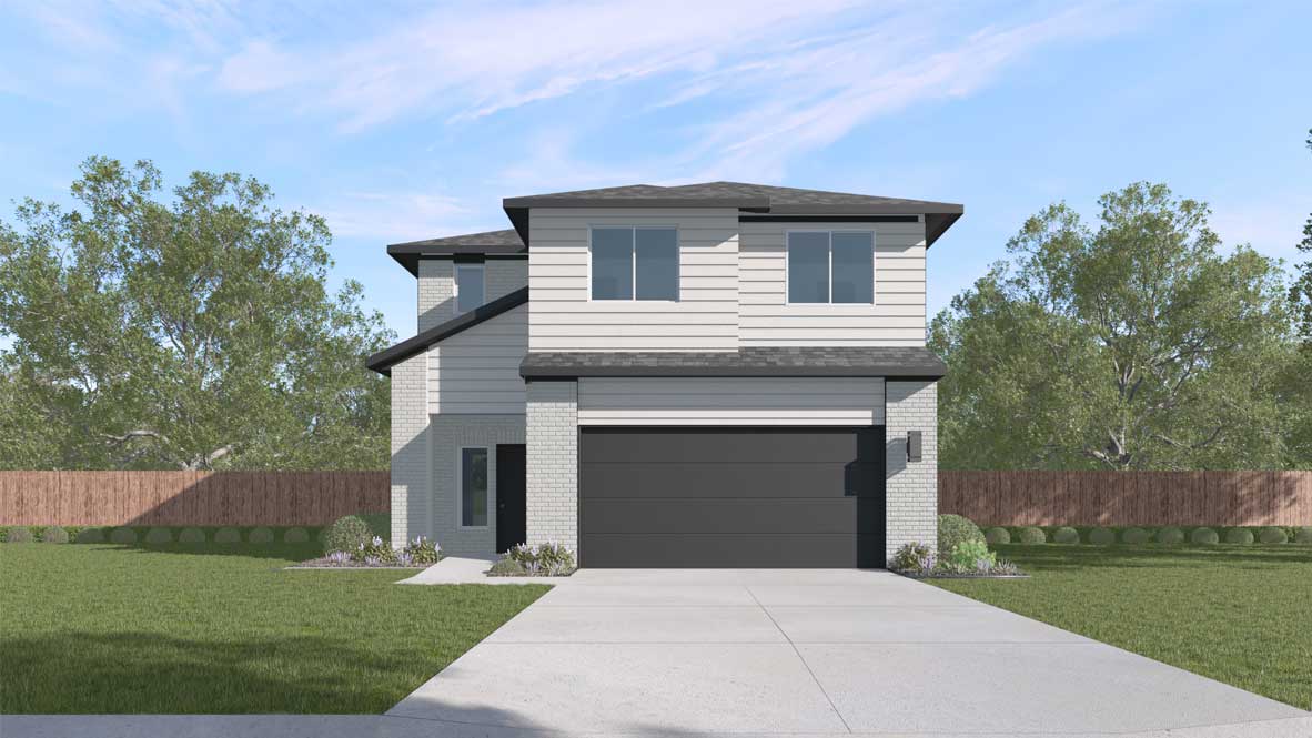 Exterior light grey two-story home