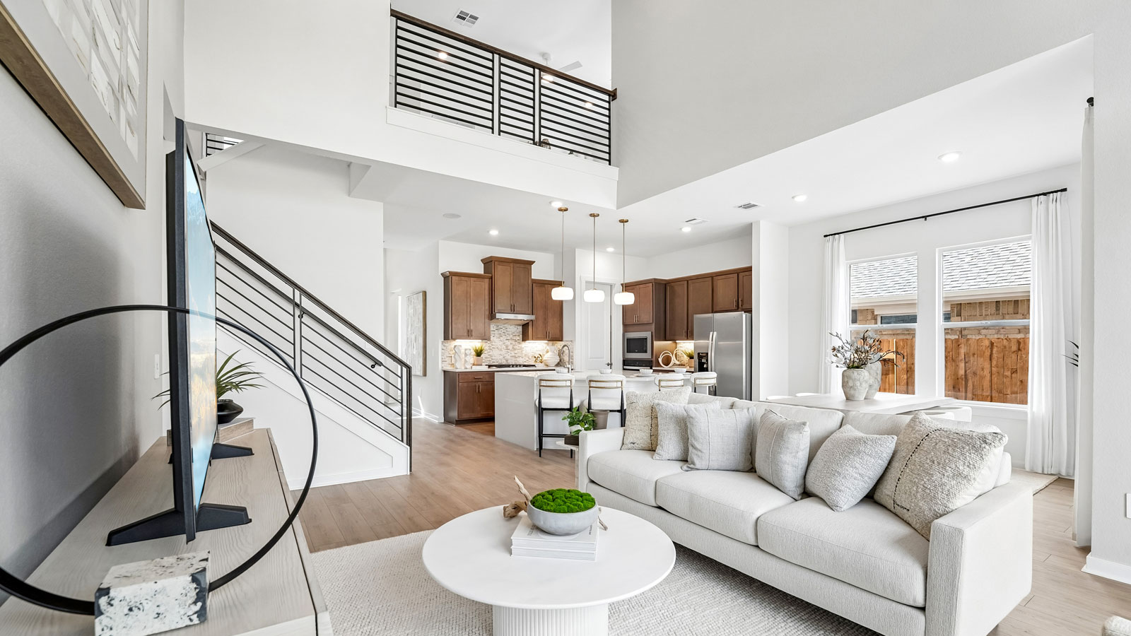 Open living area with large windows.