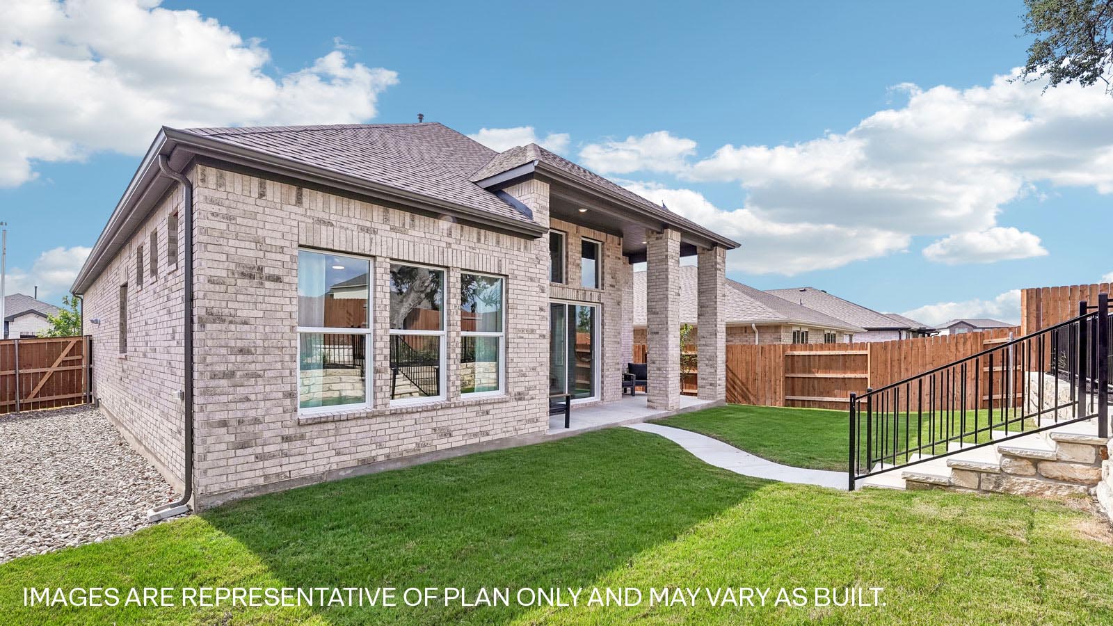 The Garrett floorplan - W Elevation at The Enclave at Bar W Ranch in Leander, TX.