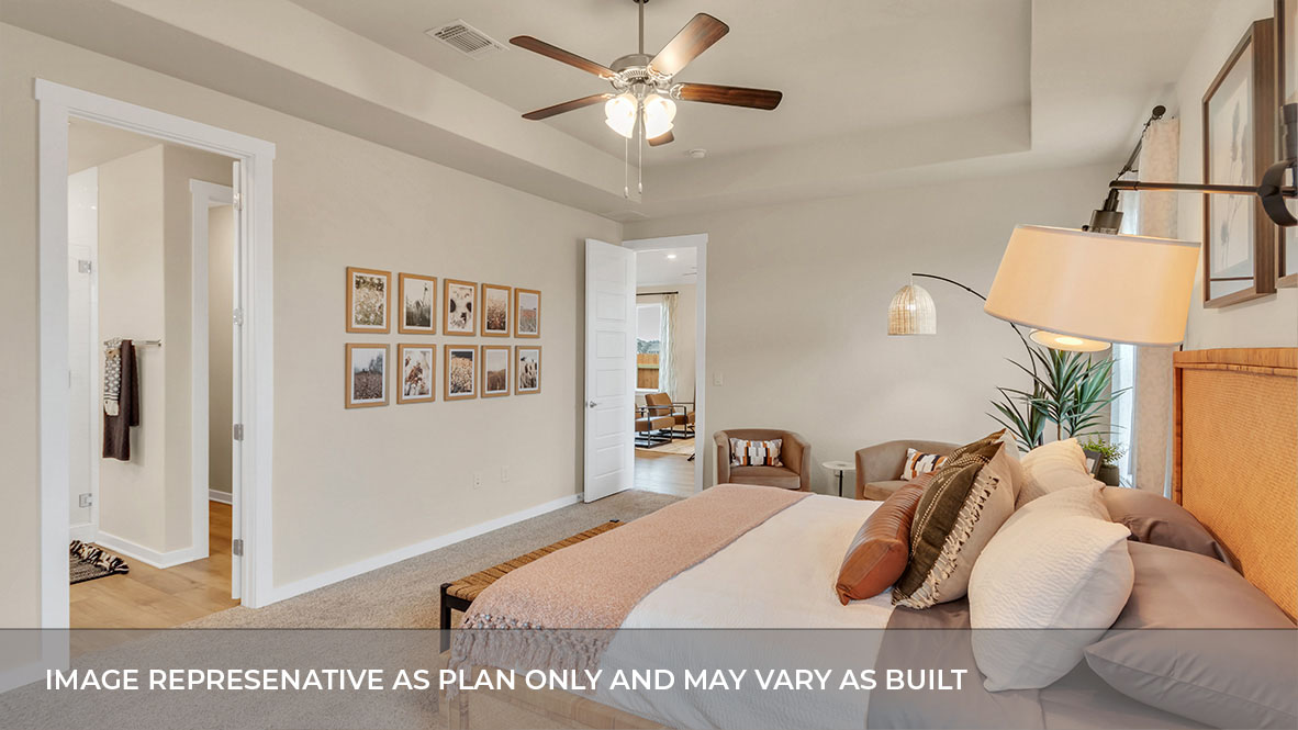 Primary bedroom designed for privacy and style adding a spa-inspired ensuite bathroom, walk-in closet, storage