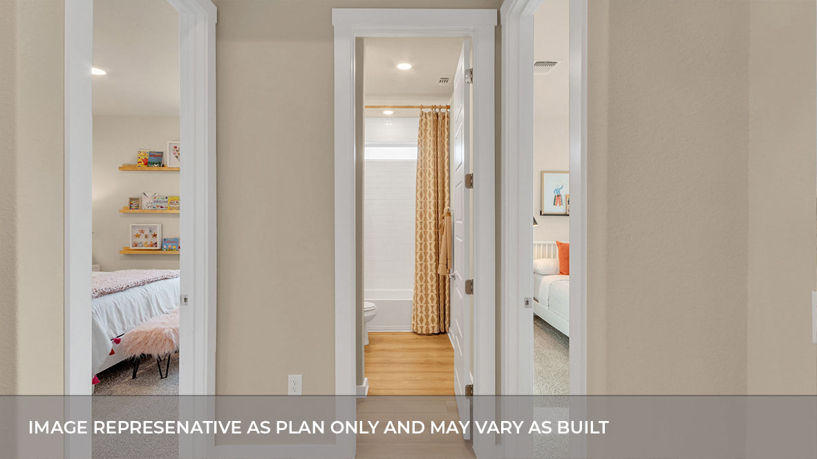 View to the bedroom and full family bathroom from the main hallway Rosenbusch Ranch By D.R. Horton