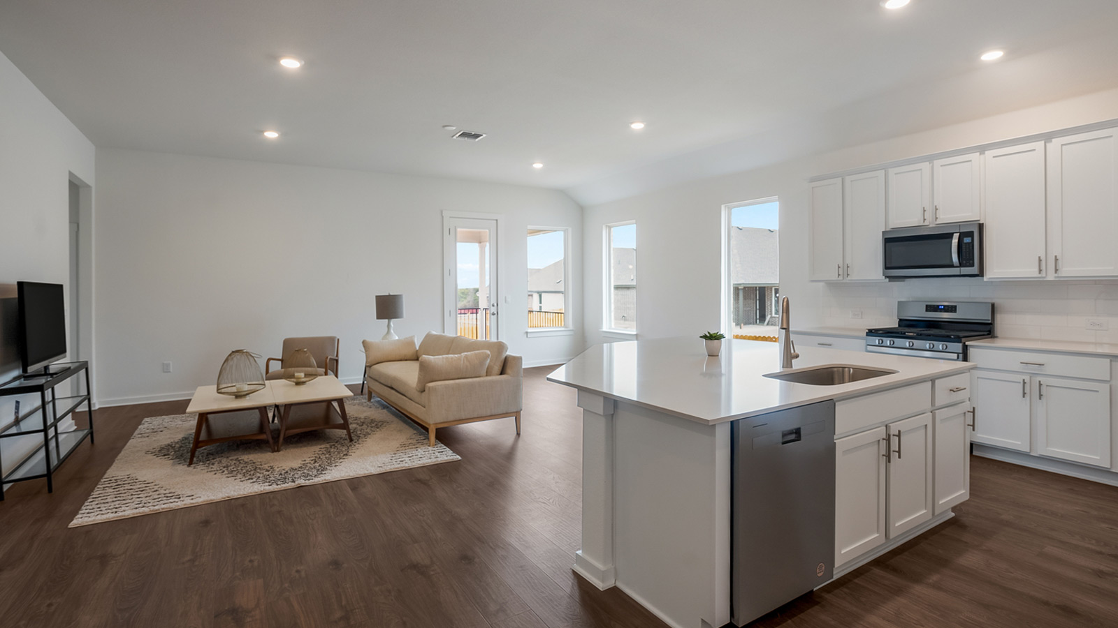 Open concept kitchen and living area.