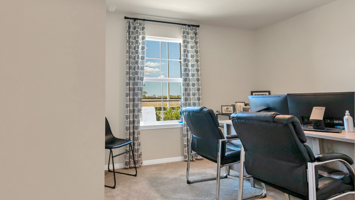 Secondary bedroom, flex-office, study, entertainment, game, craft room options in this D.R. Horton new construction home