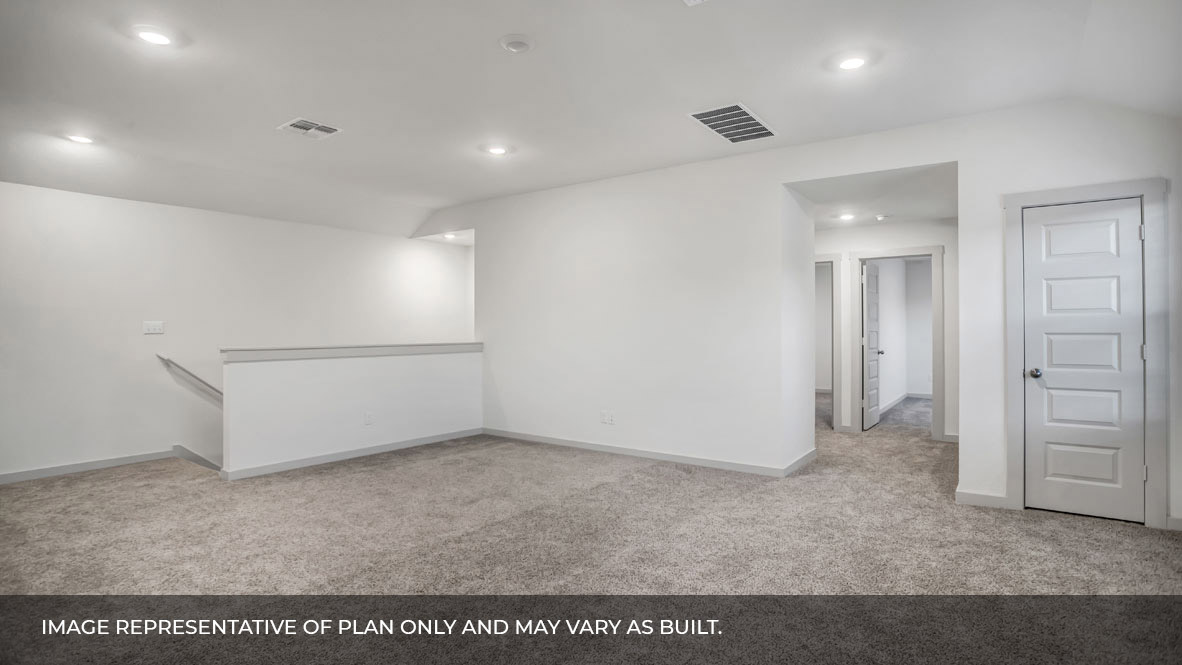 Loft area with two windows with bedrooms to the left.