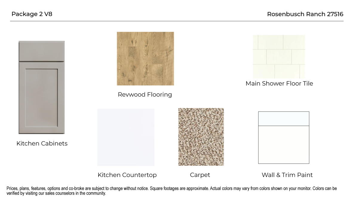 Package of different design choices offered with the Rosemont plan.