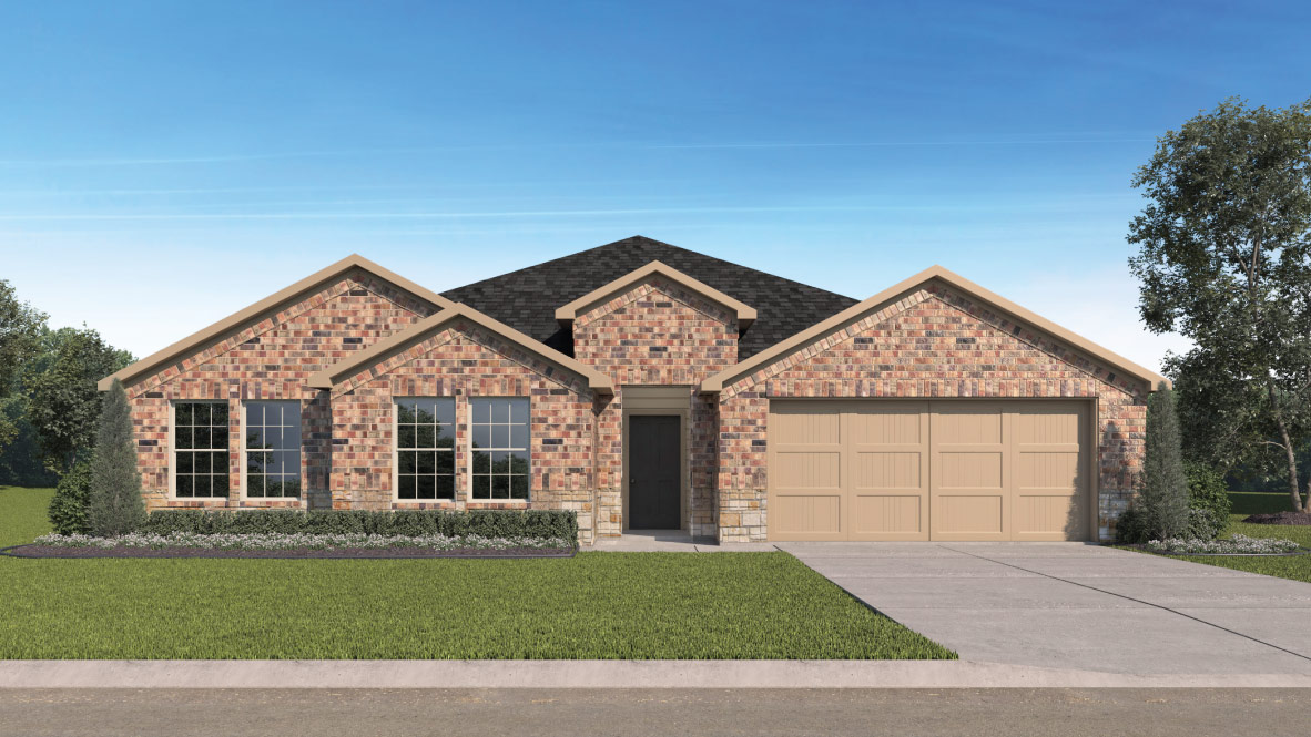 exterior of home featuring red brick and 2 car garage