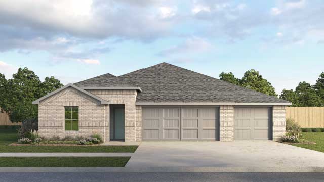 The Courtland Front Exterior Rendering Single-Story Home with Brick - Elevation A