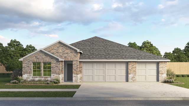 The Courtland Front Exterior Rendering Single-Story Home with Brick - Elevation B