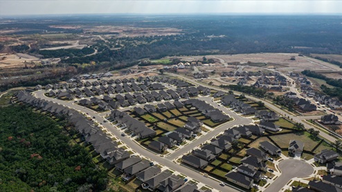 Drone view of Riverview community in Georgeotown, TX.