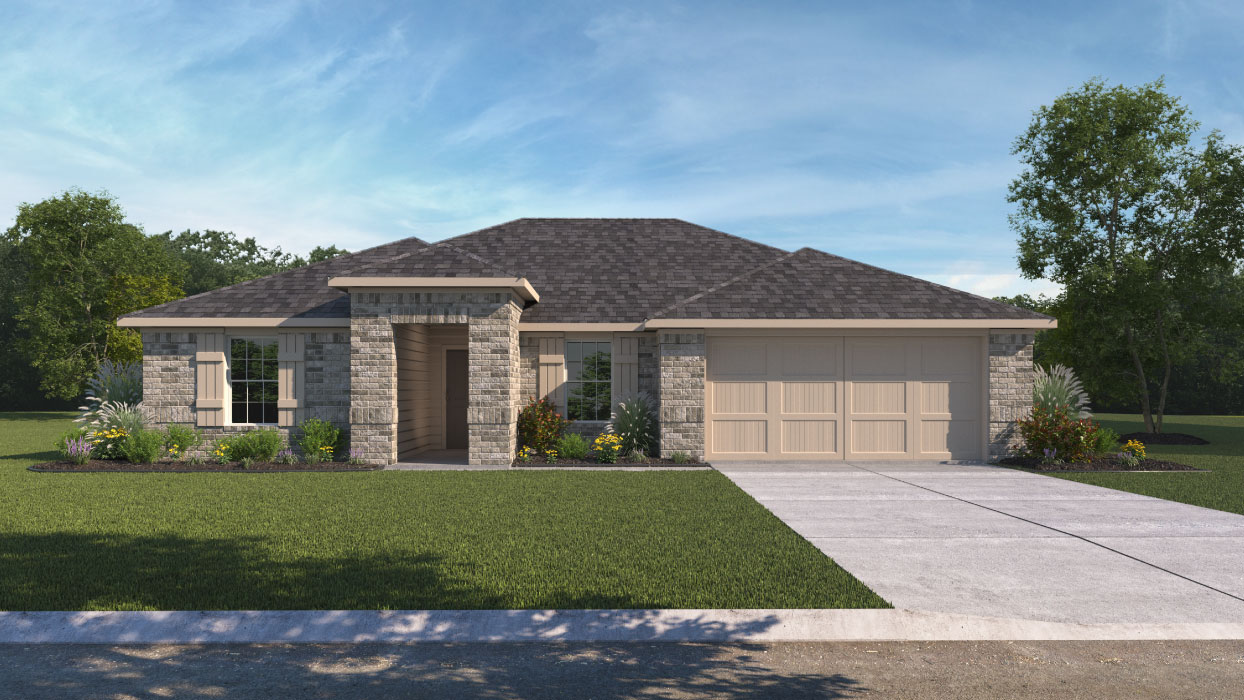 The Alvin Front Exterior Rendering with Brick - Elevation A