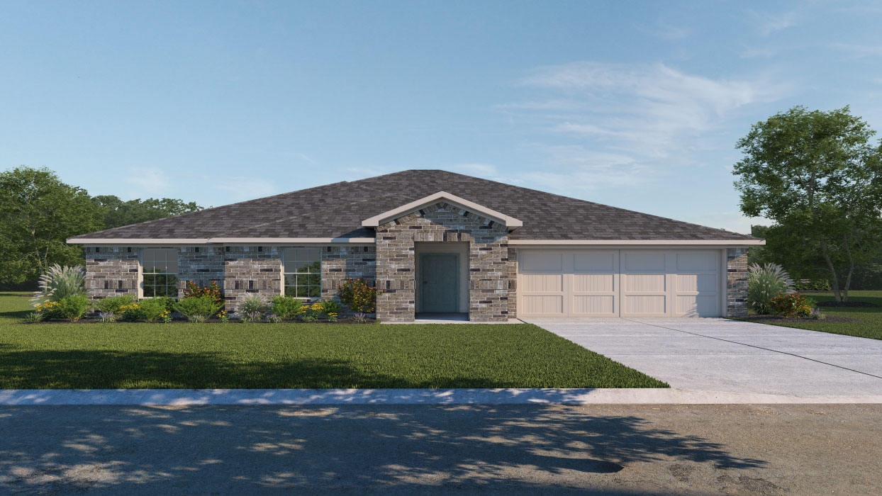 The Coleman Front Exterior Rendering with Brick - Elevation A