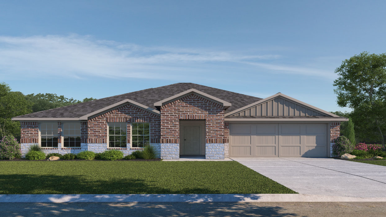 The Coleman Front Exterior Rendering with Brick - Elevation B