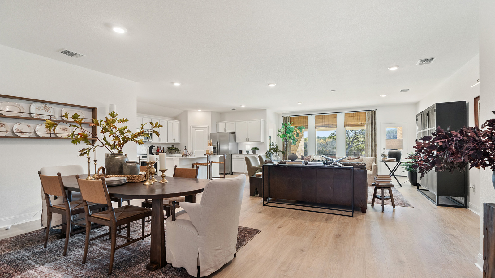 Open-concept dining and living area.
