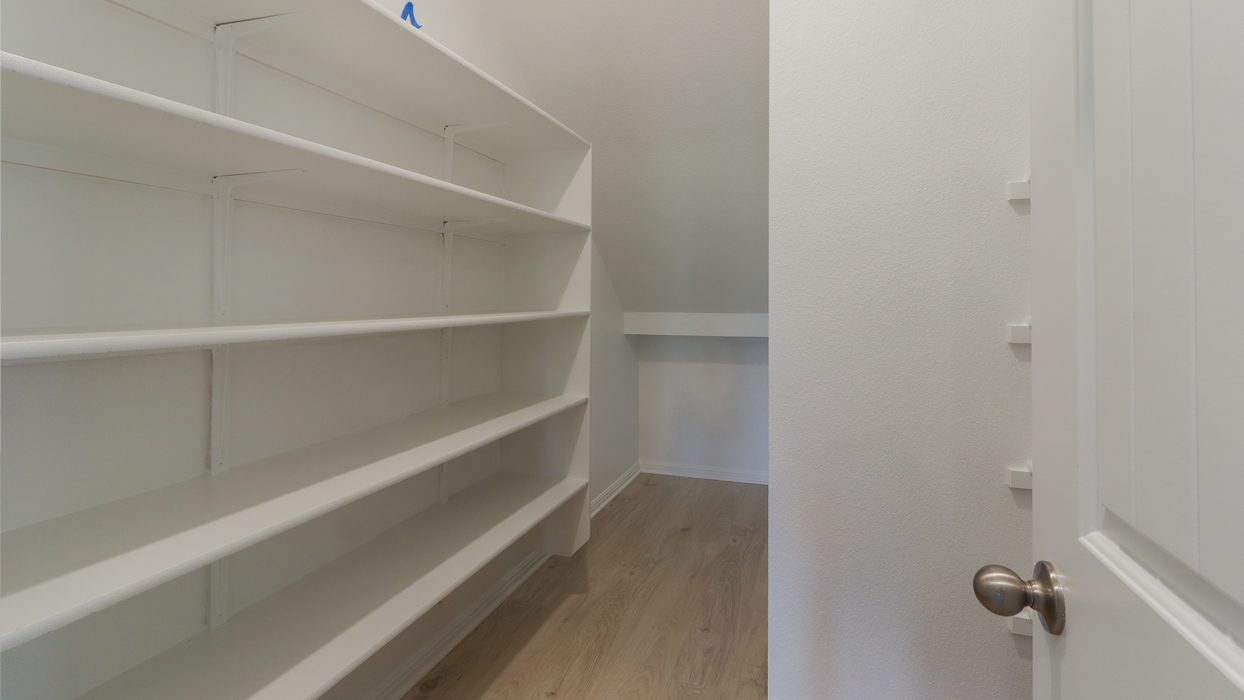 Large walk in pantry with storage space.