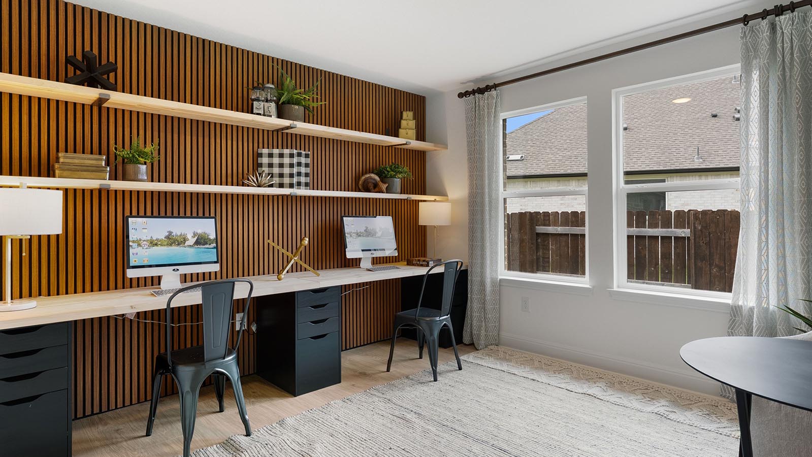 study with carpet and book shelves
