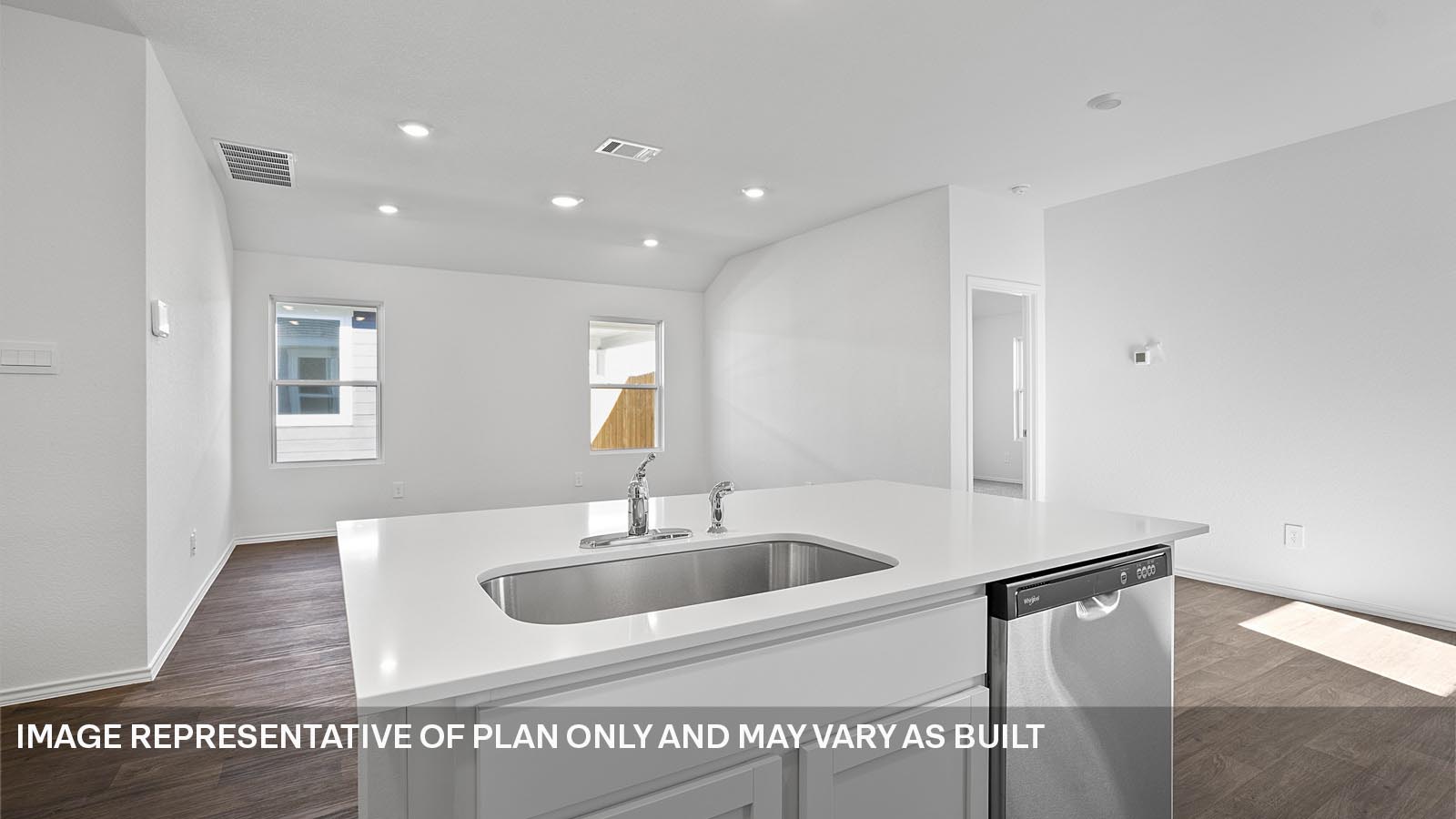 Open kitchen with island.