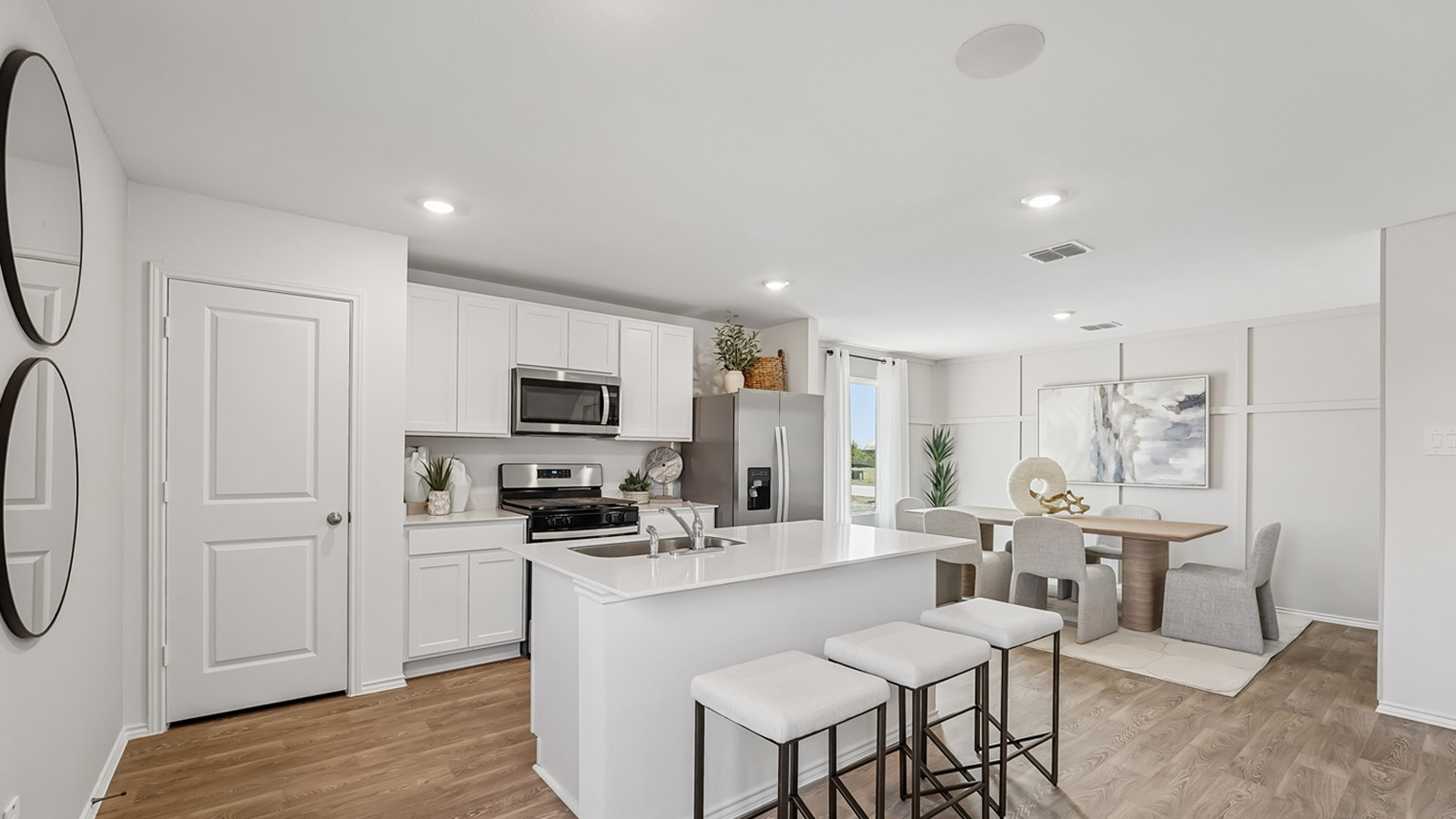 Kitchen with quartz countertops.