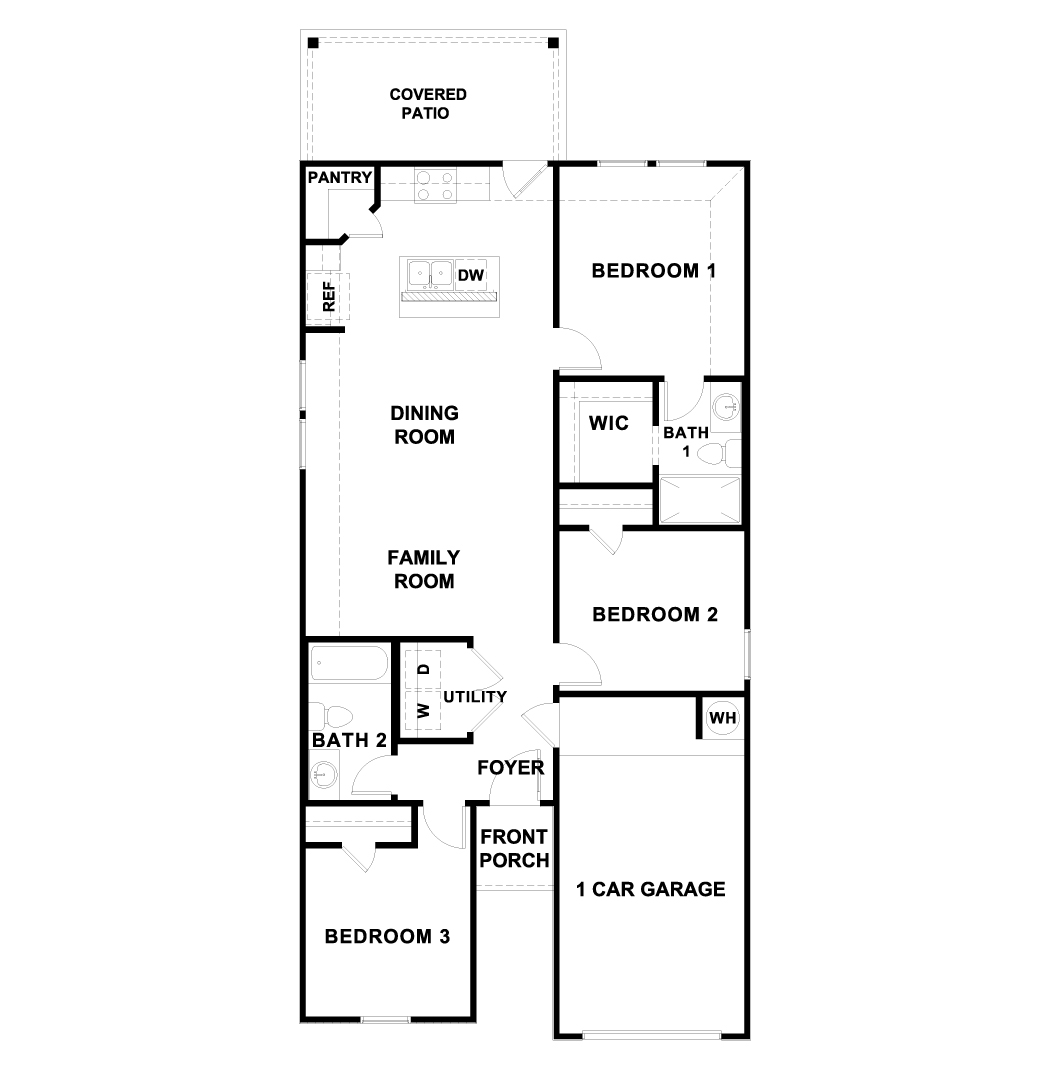 The Charlotte One Story Three Bedroom Floorplan