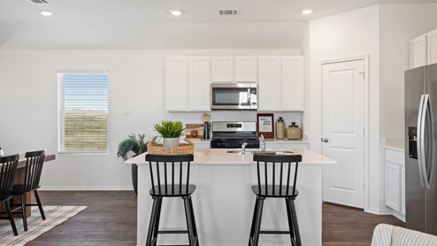 Kitchen with undermount sink and dishwasher built into the island.