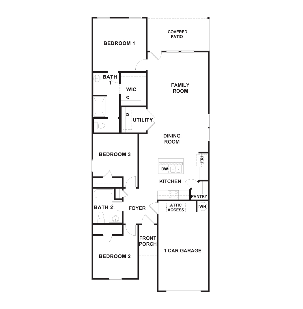 The Daphne One Story Three Bedroom Floorplan