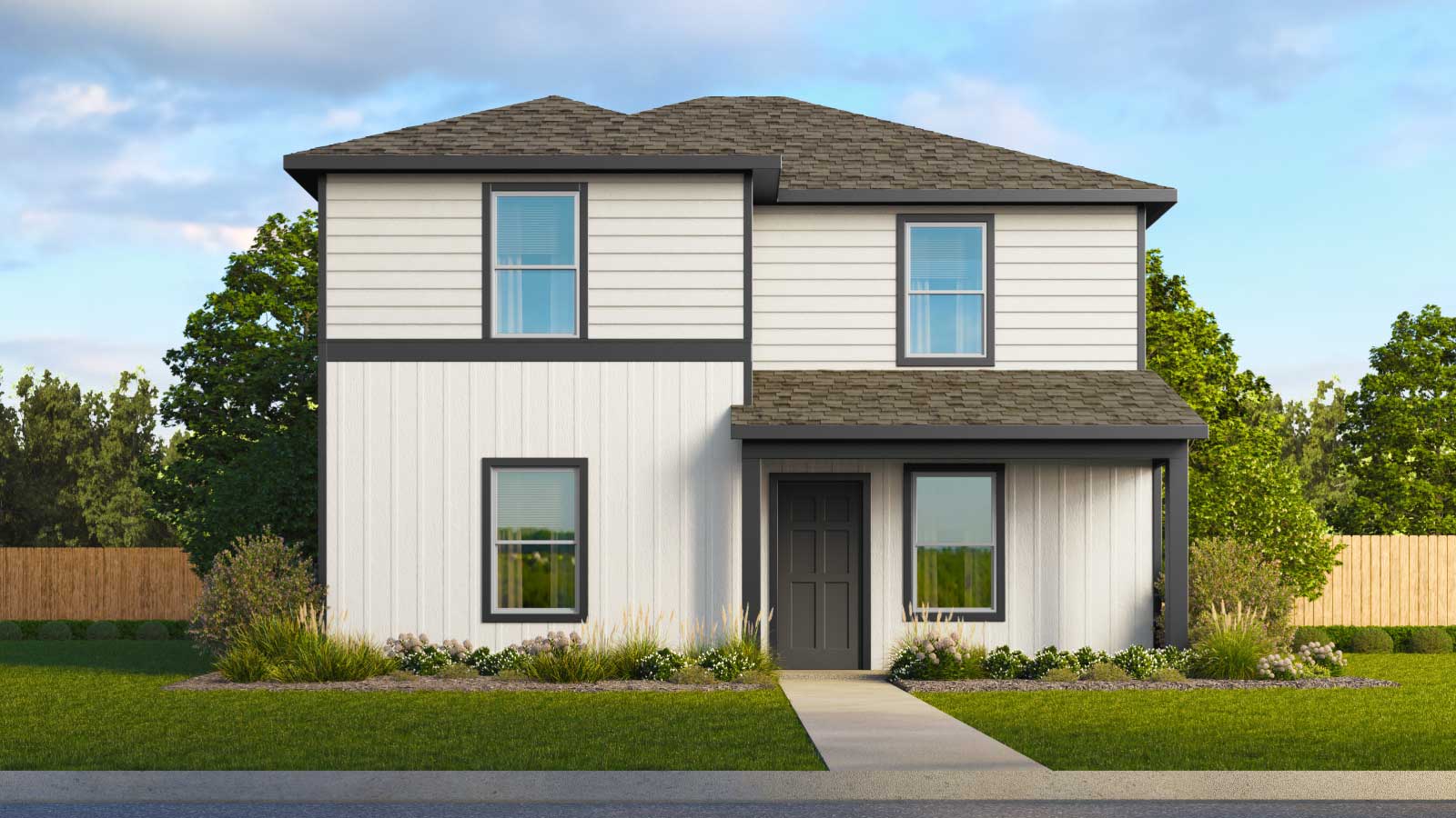 The iris Front Exterior Rendering Two Story Home - Elevation A