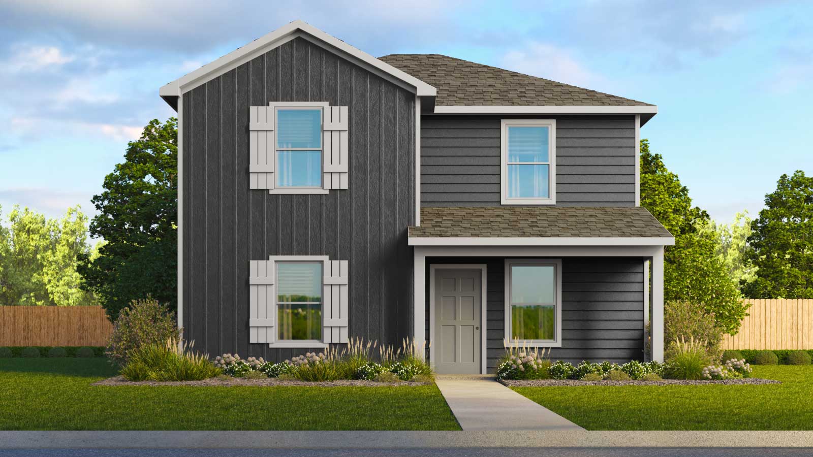 The iris Front Exterior Rendering Two Story Home - Elevation B