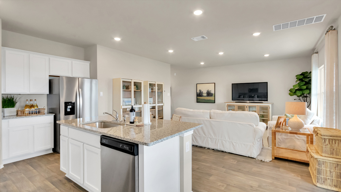 View of large kitchen island, perfect for entertaining.