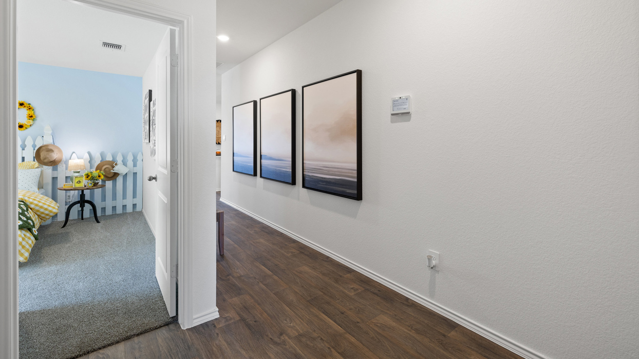 hallway view of a bedroom