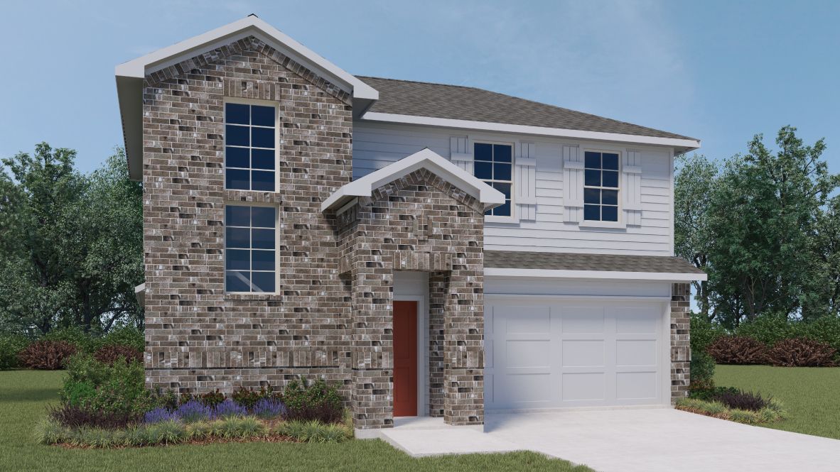 The Kendall floorplan - A Elevation at Prairie Lakes in Buda, TX.