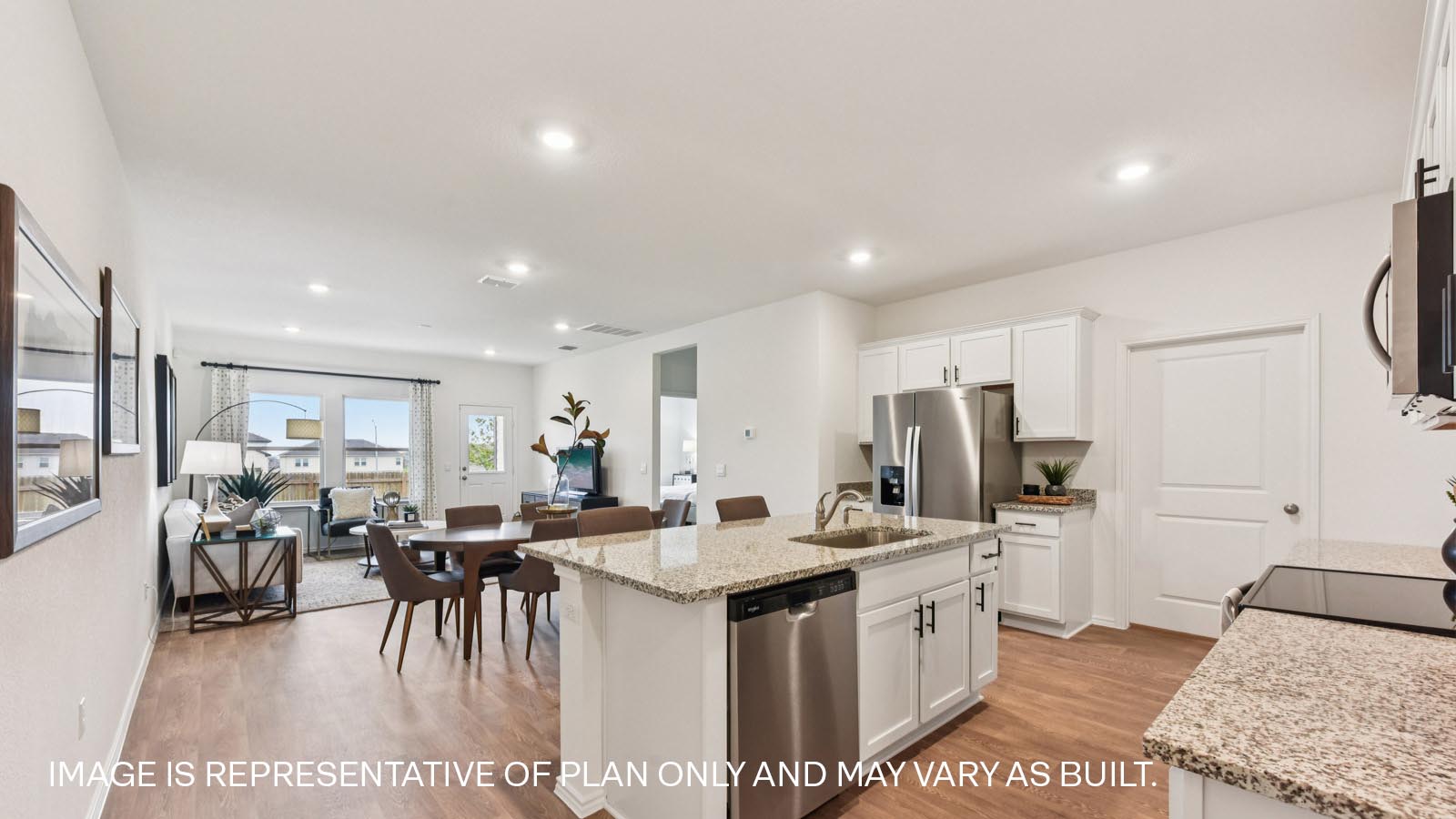 Kitchen with granite counterrops.