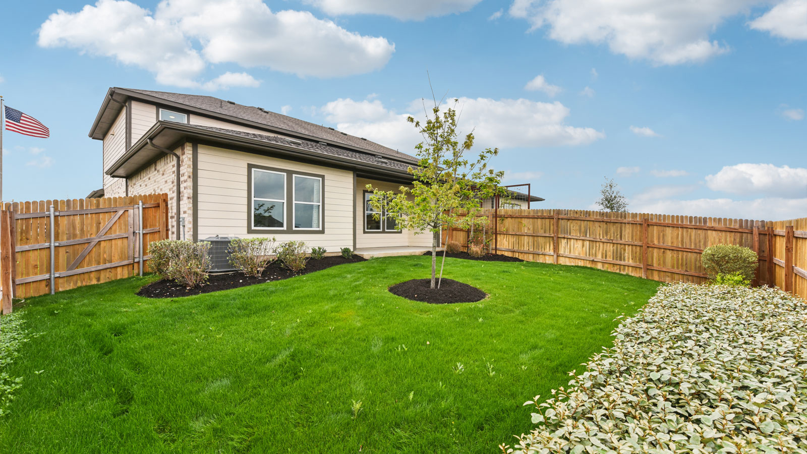 Backyard with 6-foot privacy fence.