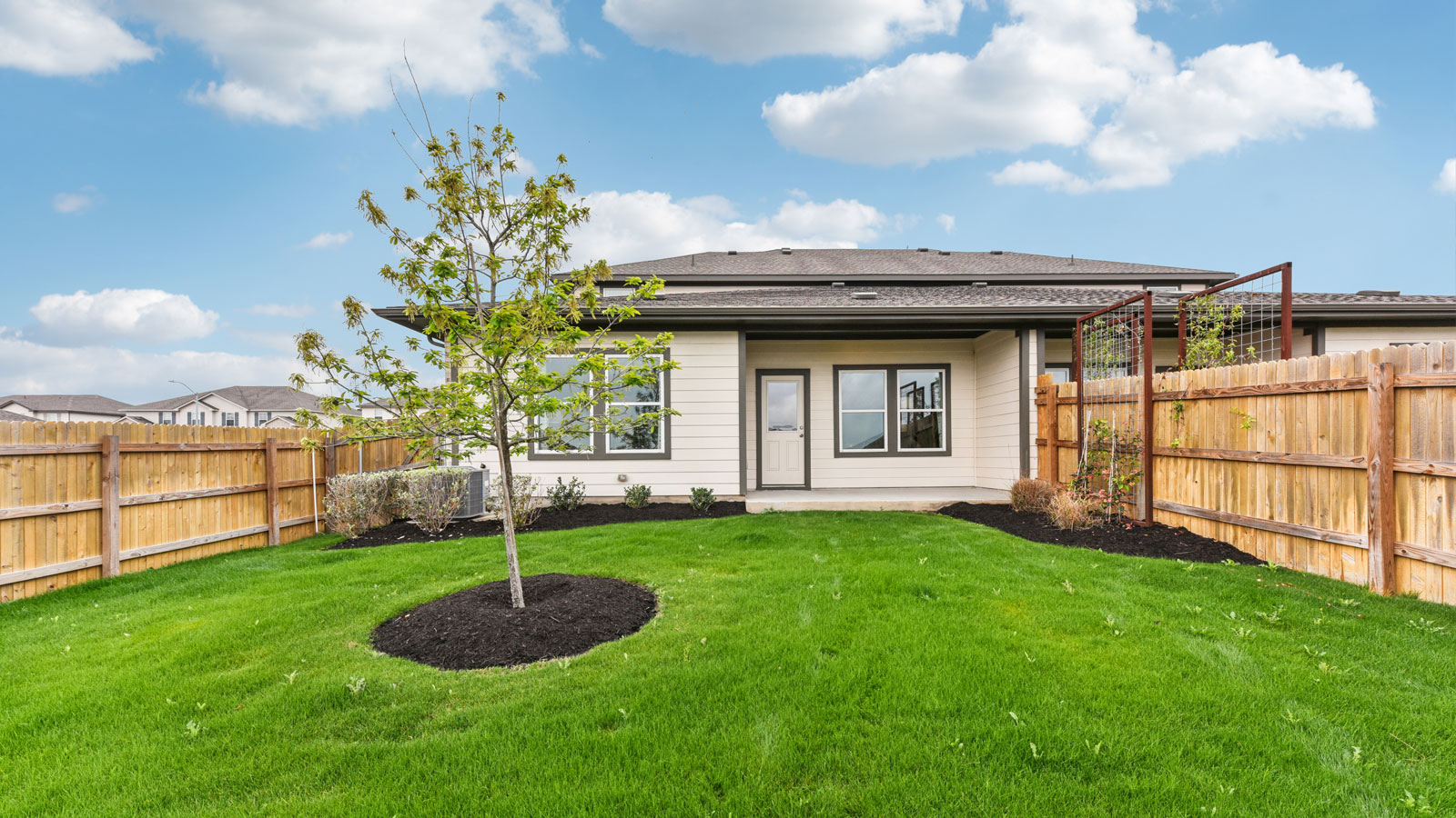 Backyard with 6-foot privacy fence.