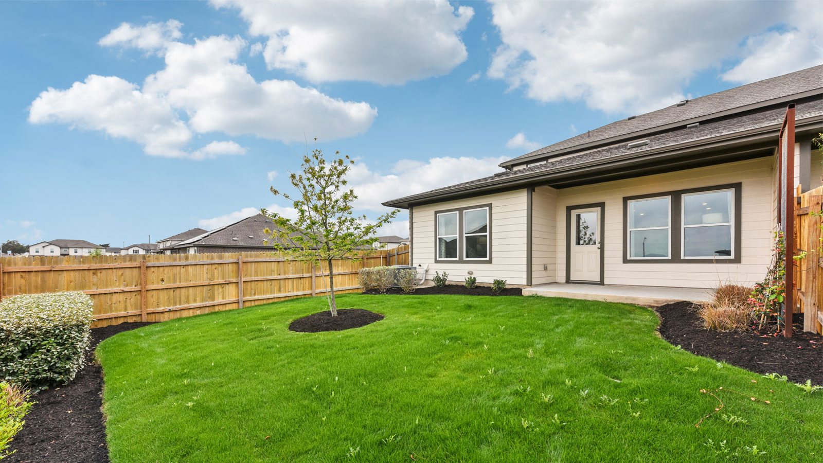 Backyard with 6-foot privacy fence.