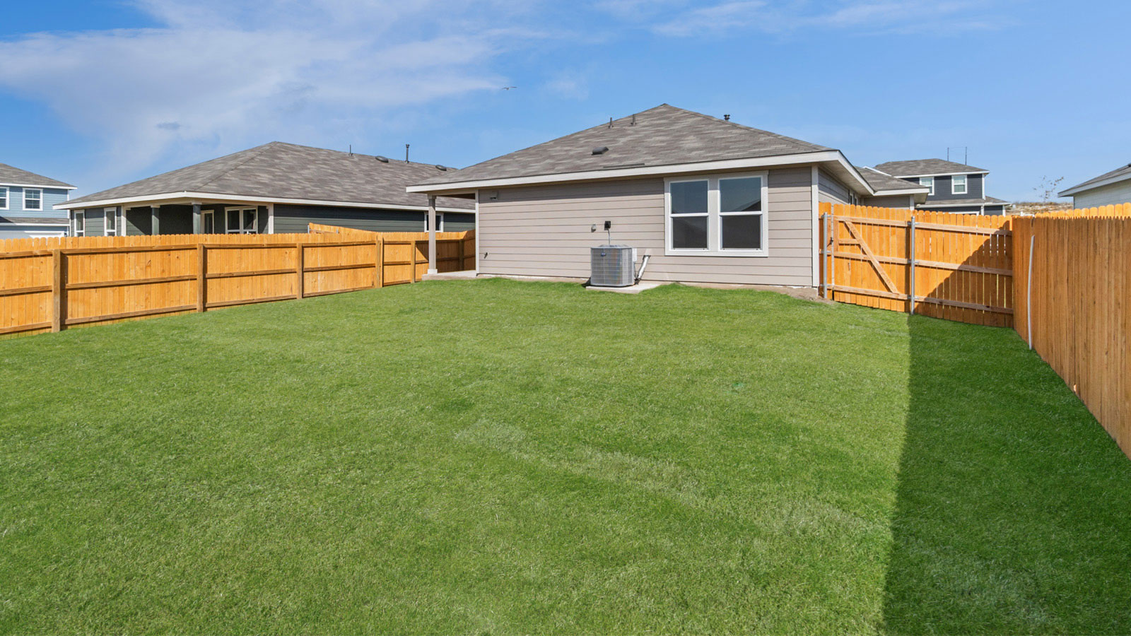 Backyard of 256 Balmorehea St at Talavera in Kyle, TX.