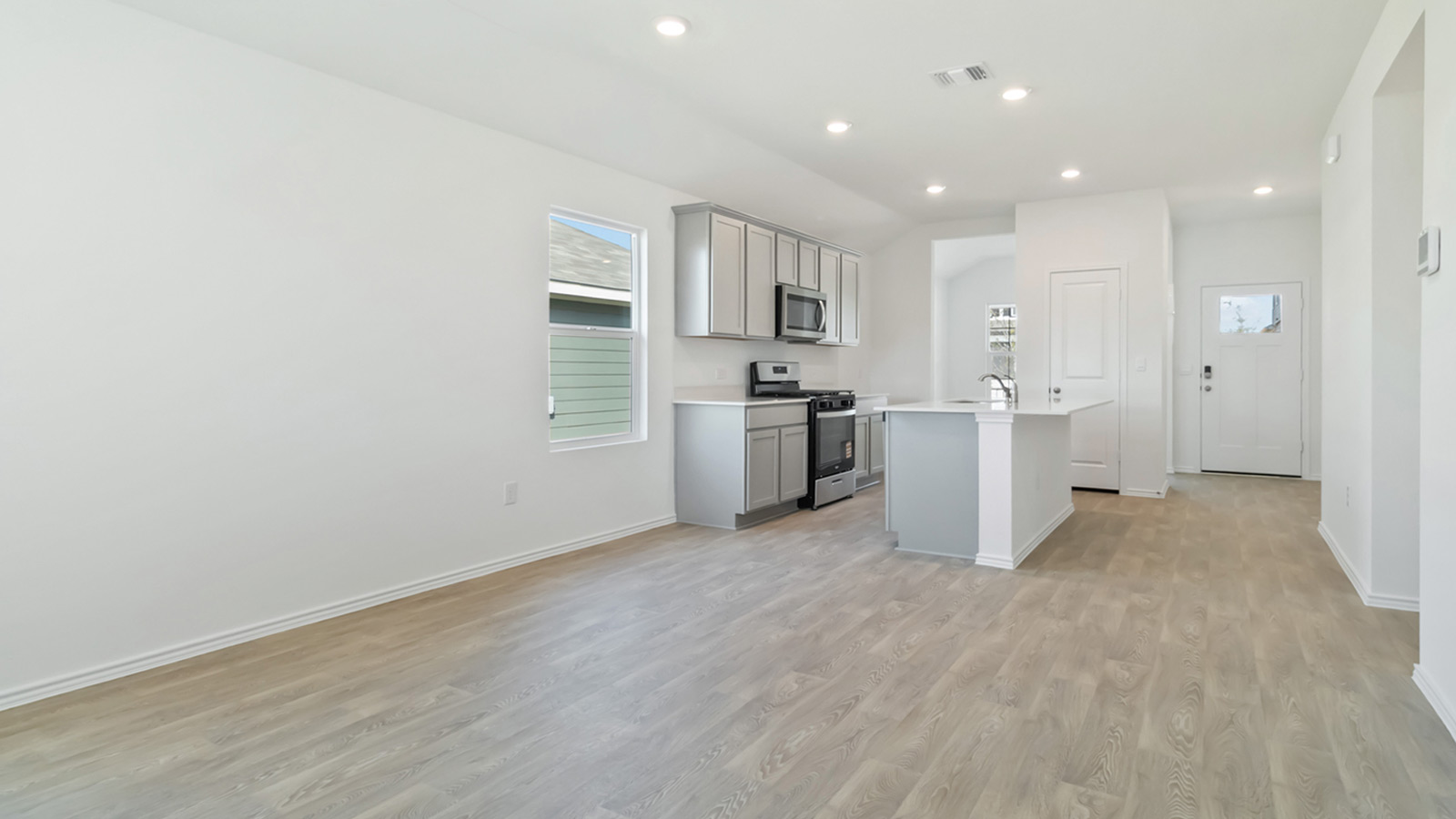 Open living room and kitchen.