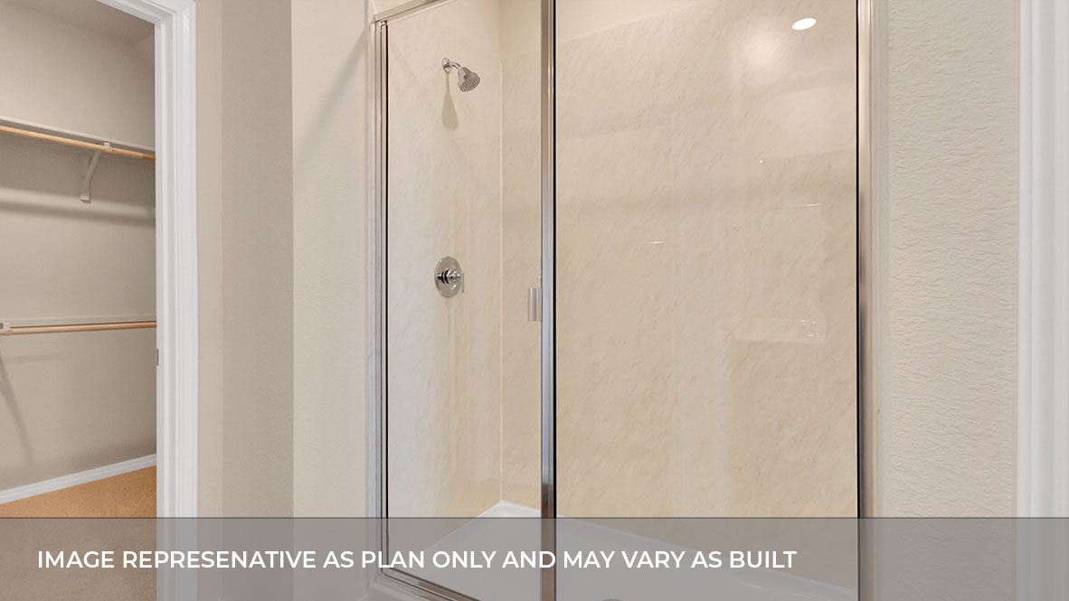 Interior bathroom with shower and walk-in closet