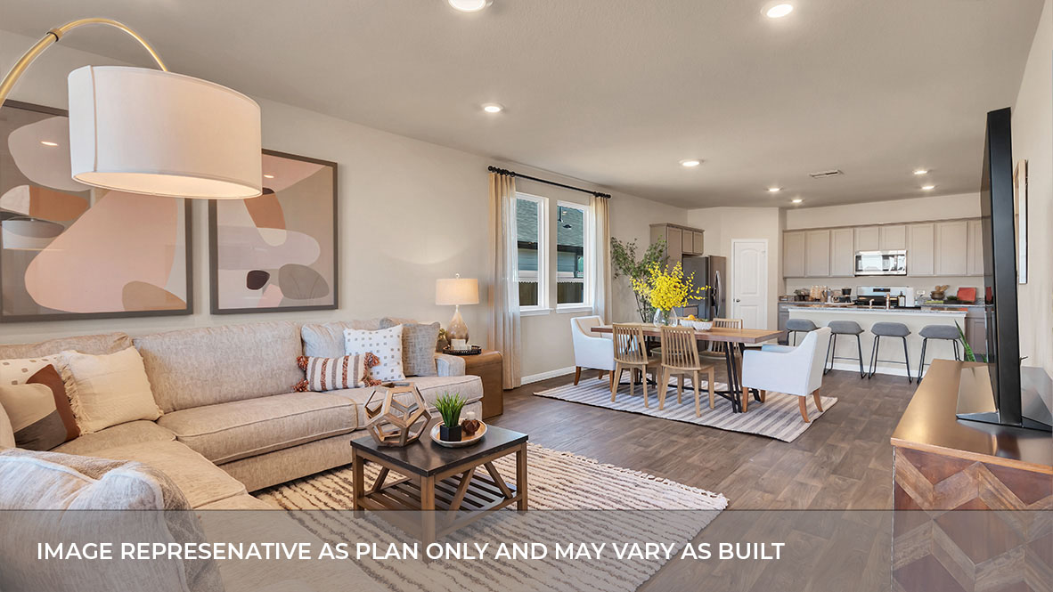 Interior living area open to dining area and kitchen