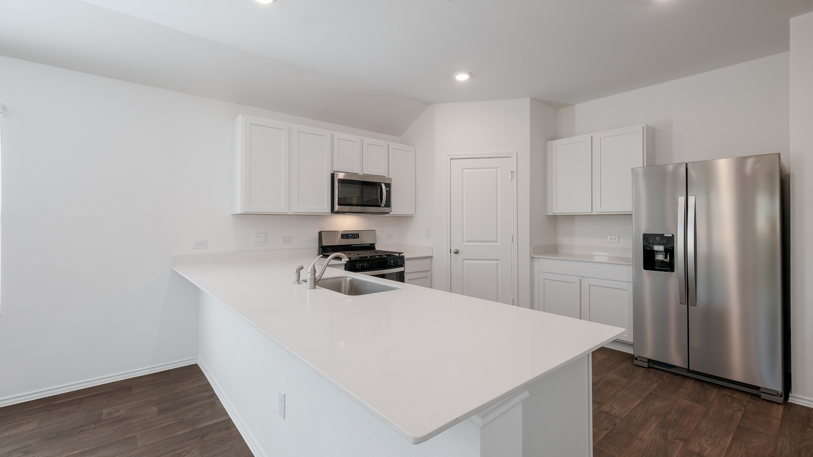 Kitchen island with quartz countertops.