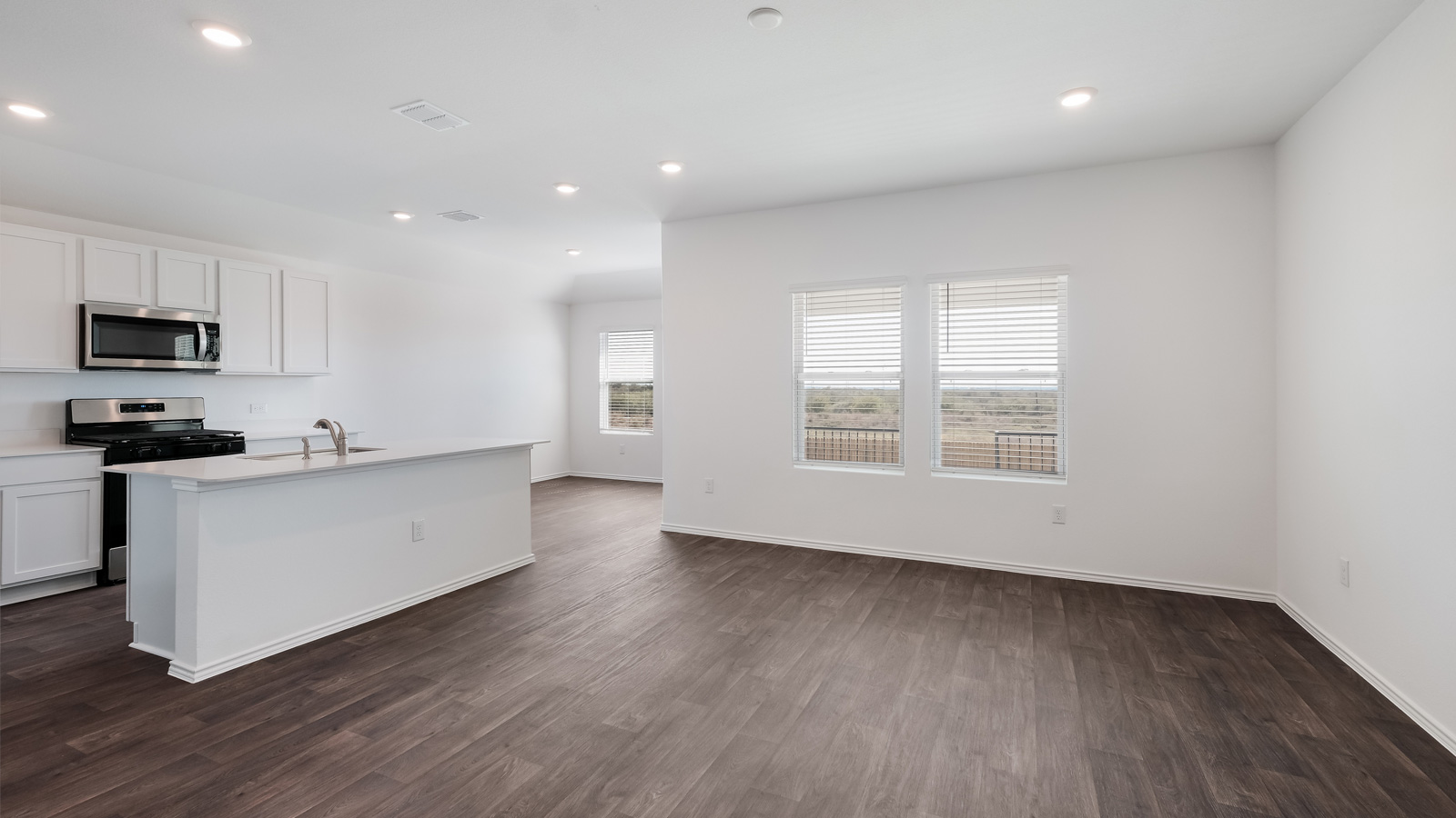Open concept living room and kitchen.