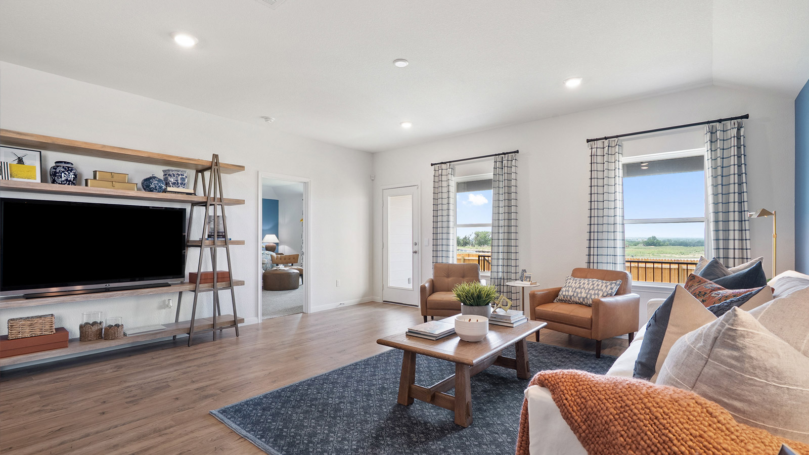 Interior living area with large windows