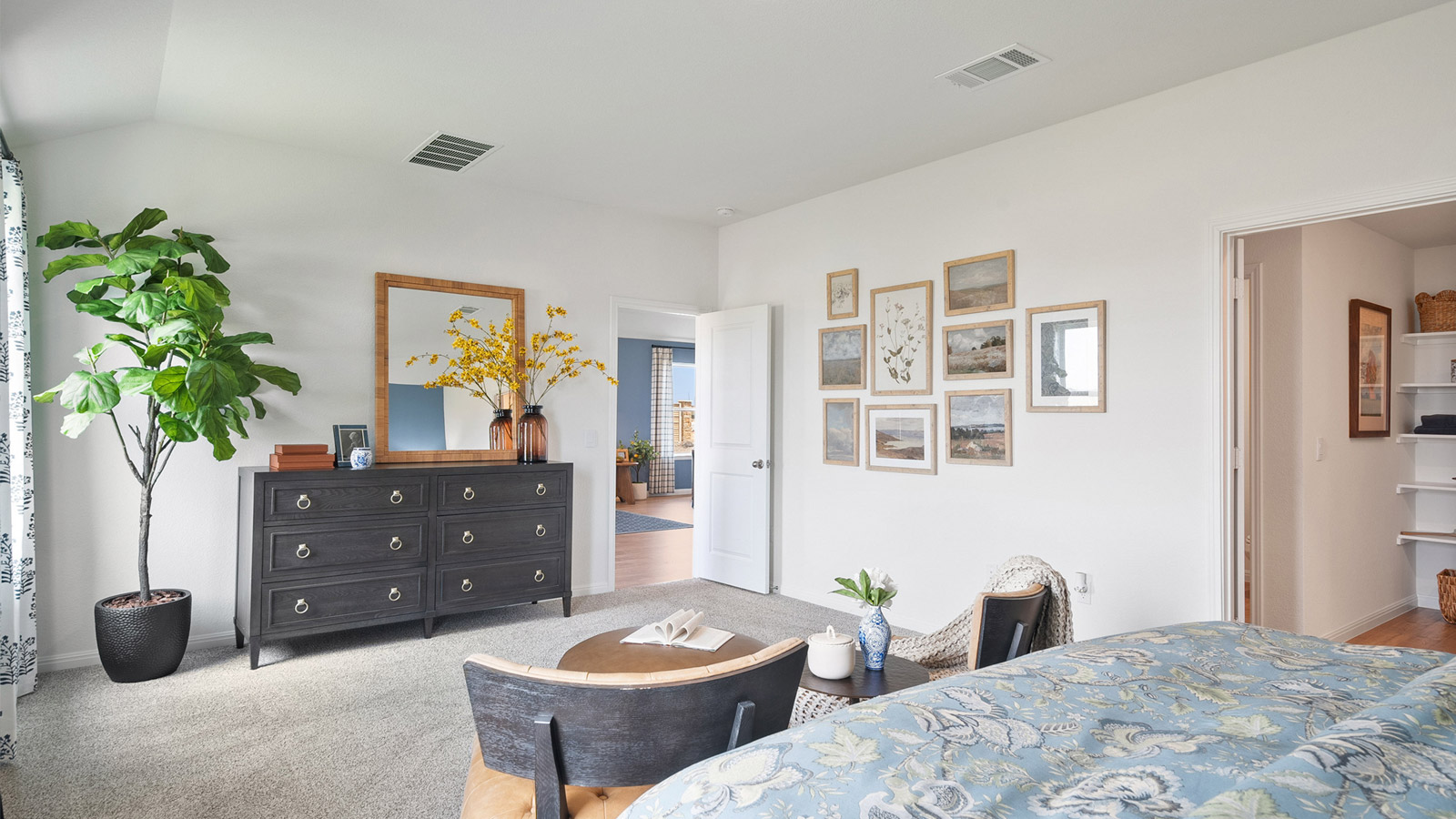 Interior bedroom with bathroom