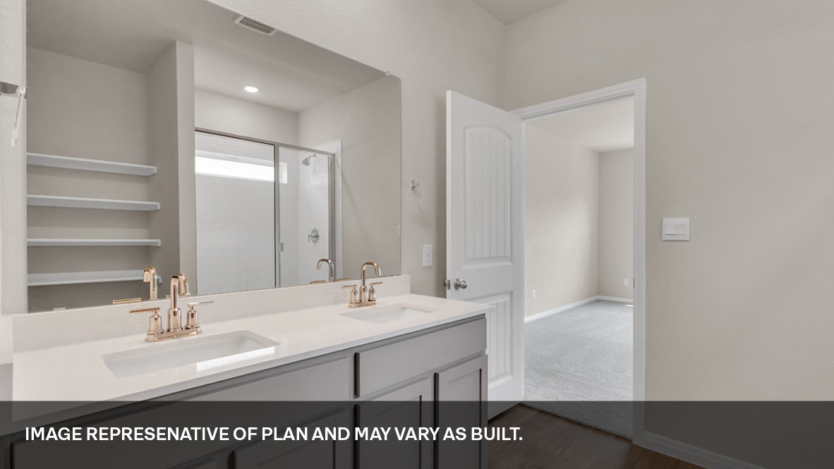 Interior bathroom with shower and double sink