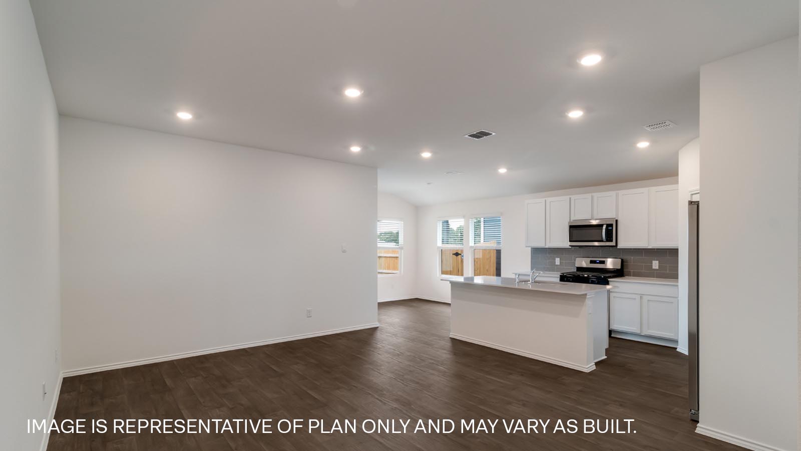 Open concept kitchen and living area.