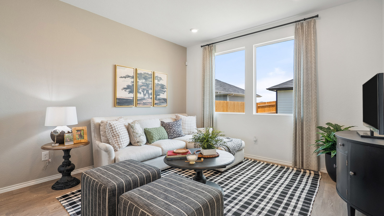 Interior living room with large windows