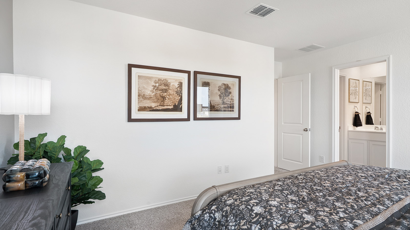 Interior bedroom with a private bathroom