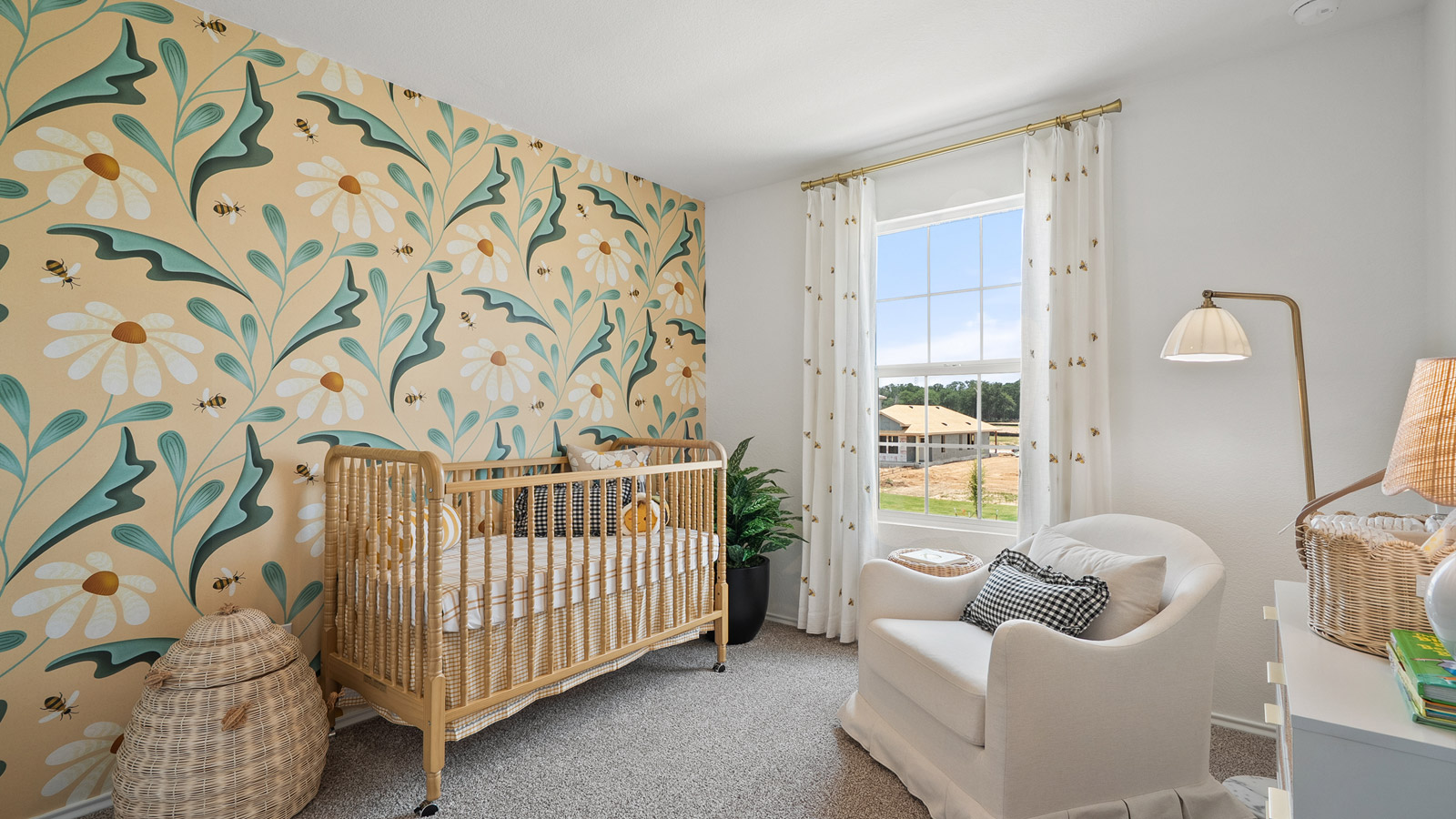 Interior of bedroom with a large window