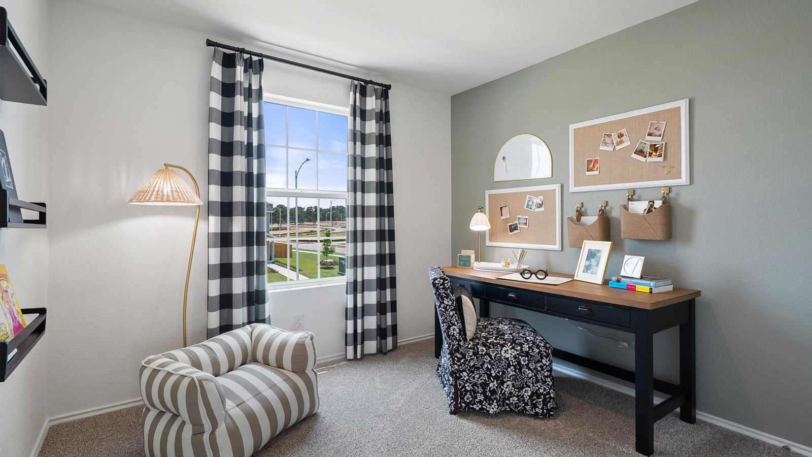 Interior of bedroom with a large window