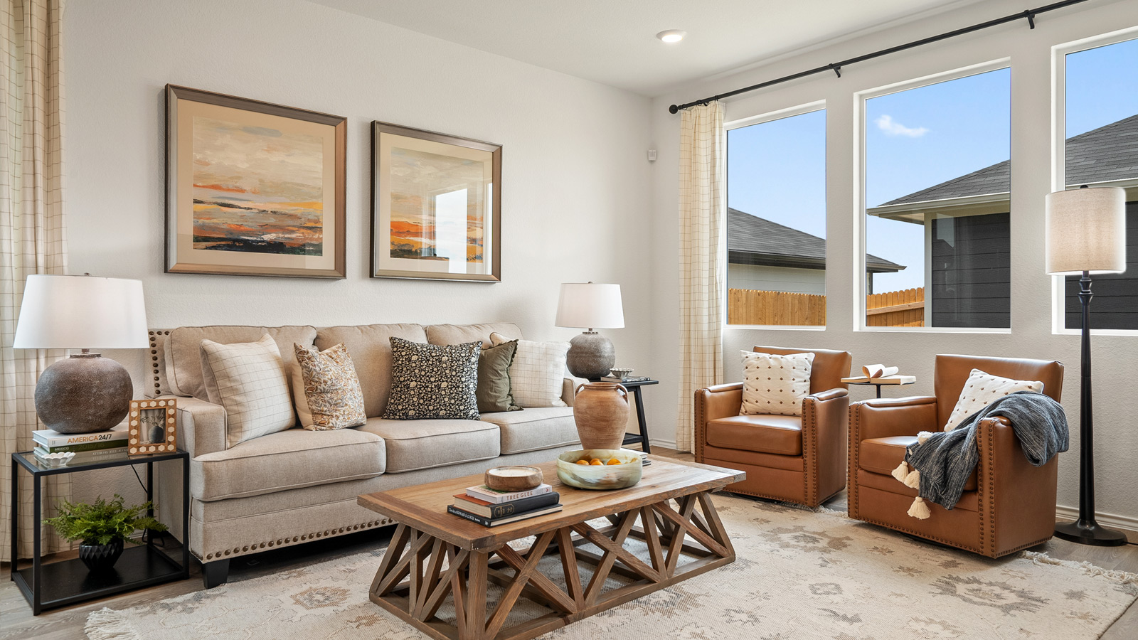 Interior living room with multiple large windows